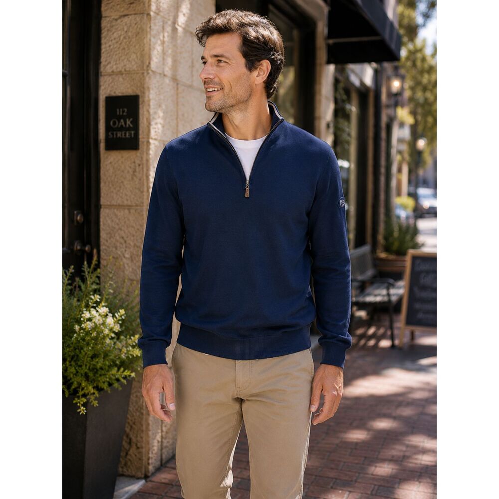 Johnnie-O Bailey 1/4 Zip Pullover Sweater Blue With Logo Men's Medium